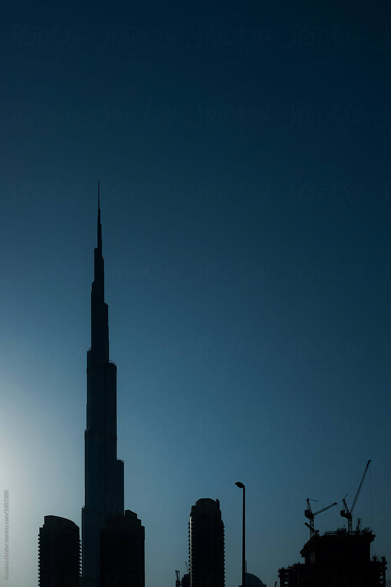 Silhouette of tallest building in the World against sunrise