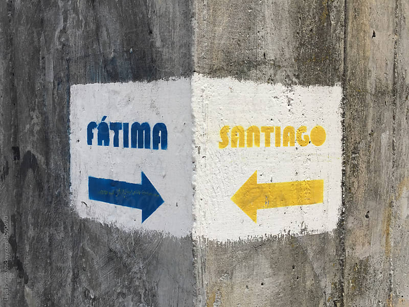 Fatima and Santiago direction sign on the Camino de Santiago