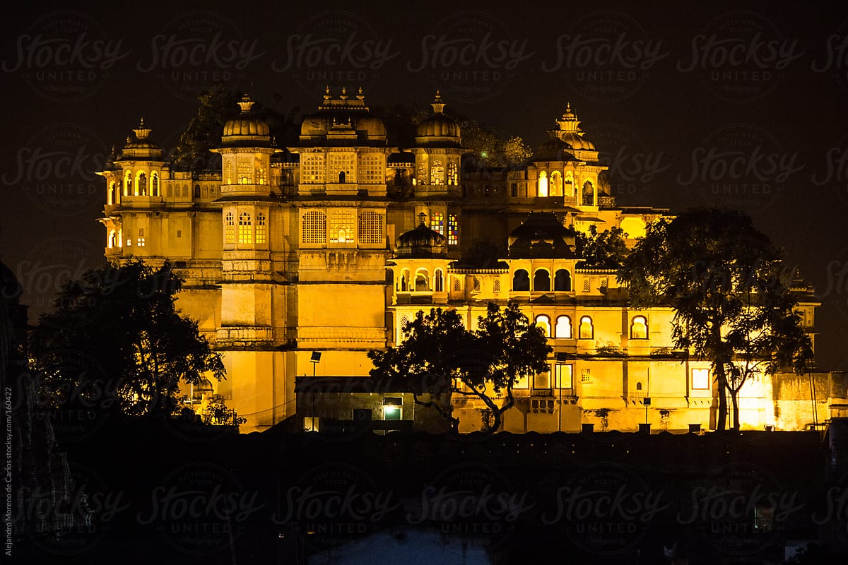 Palace at night in Udaipur, India