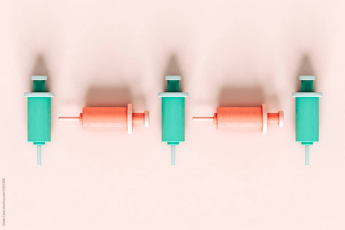 flat lay design of syringes. Vaccination concept design