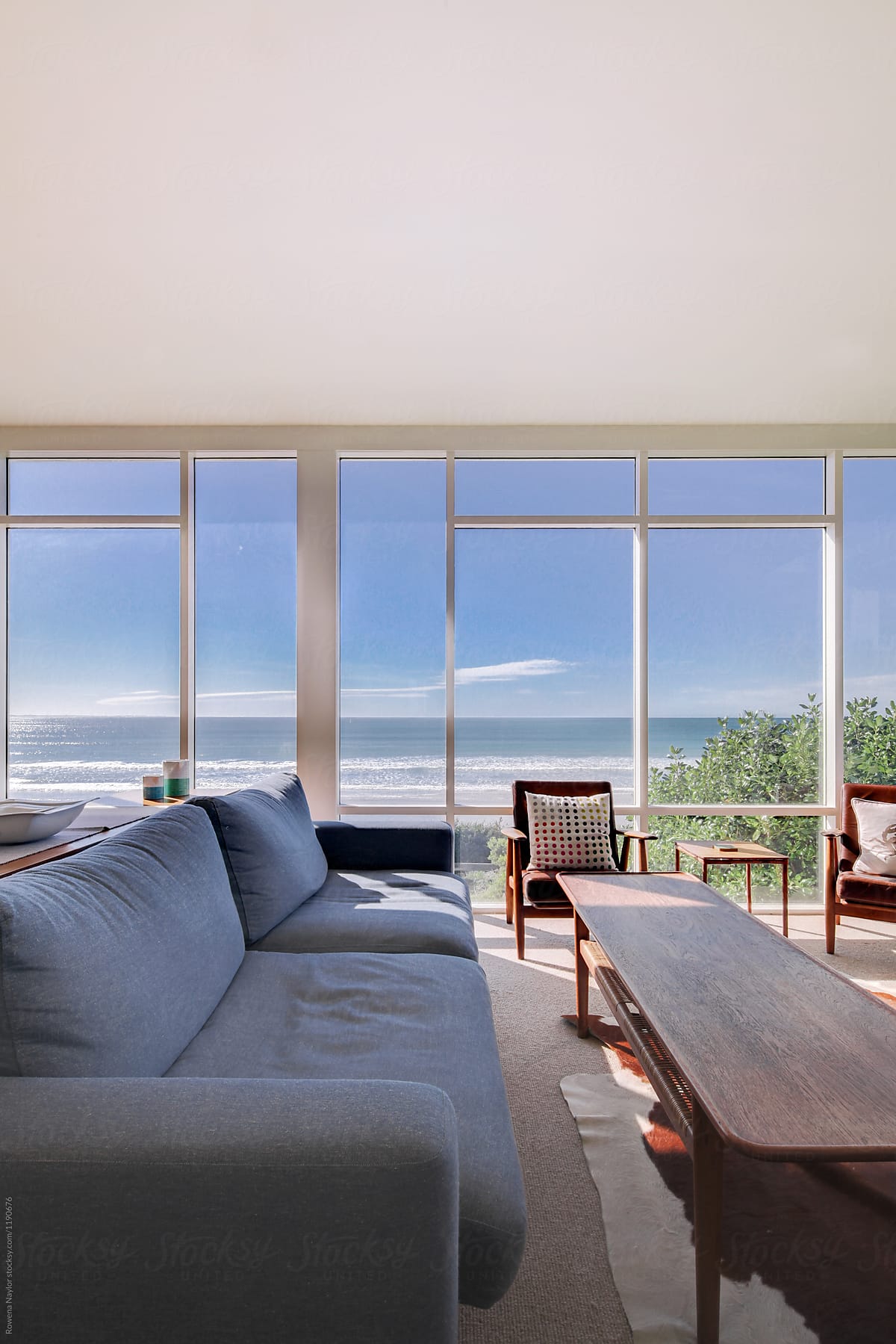 Lounge room of beach home with ocean views