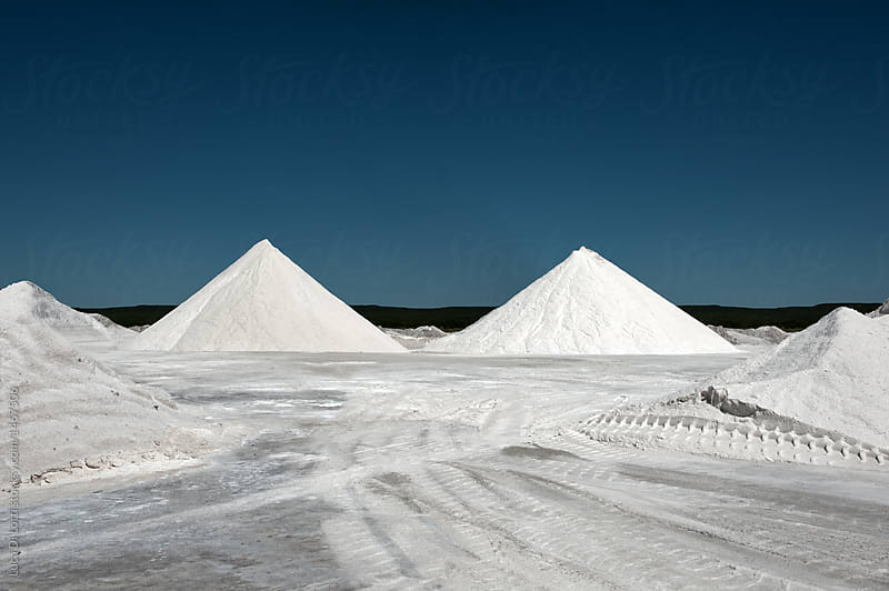 Salt pile against blue sky in a salt mine in  Argentina