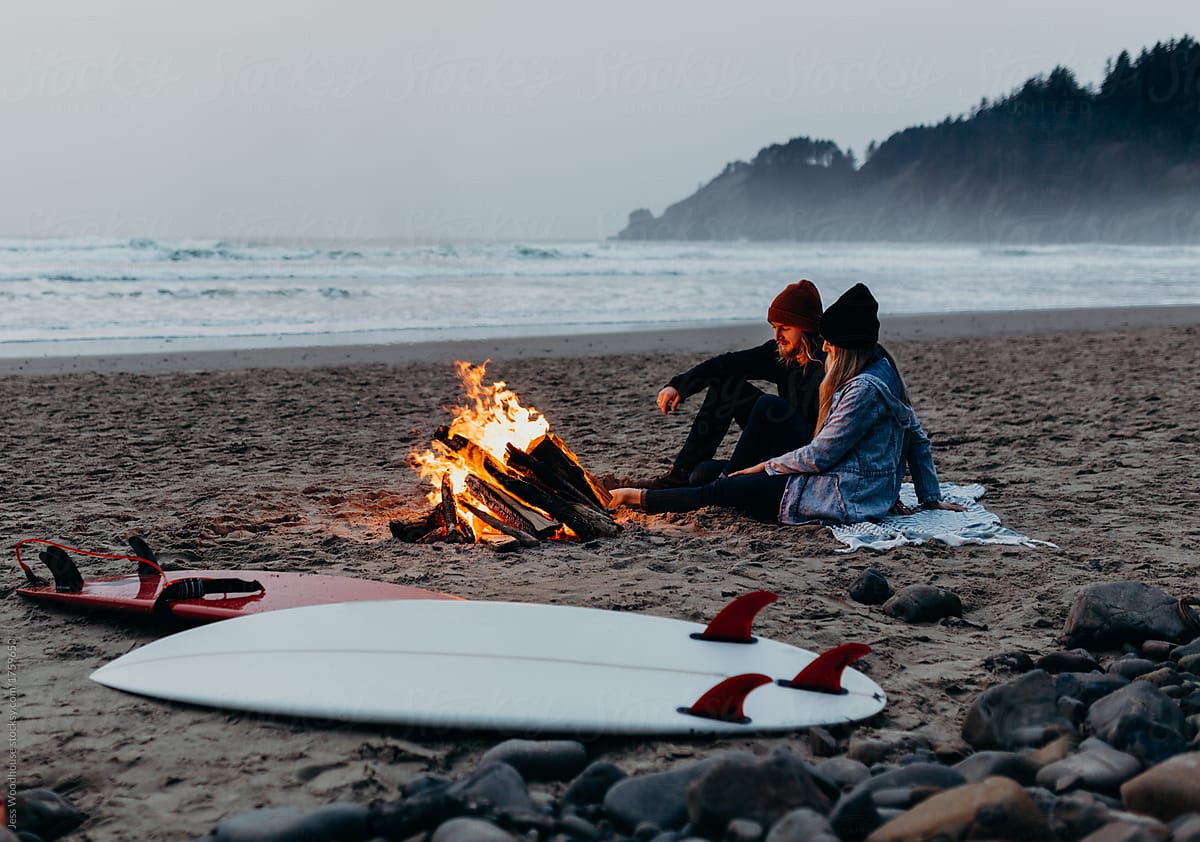 Surf couple and Beach bonfire