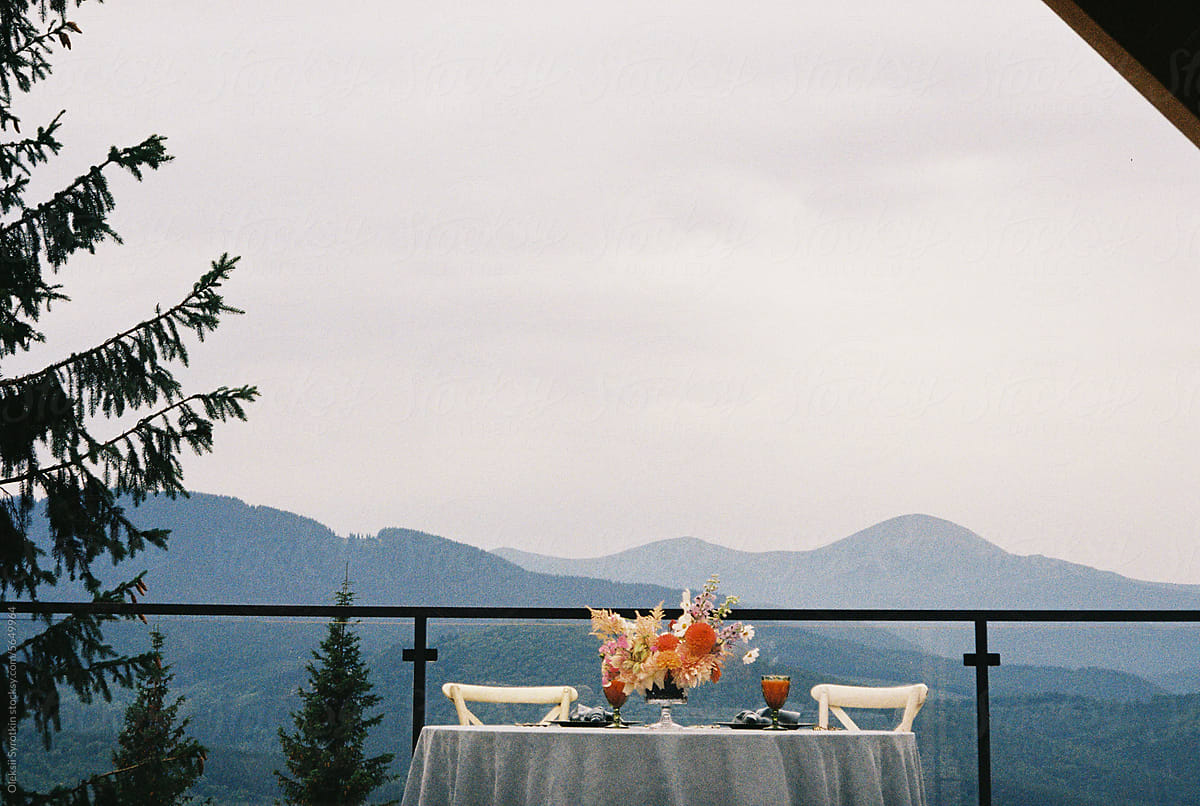 Wedding decorated terrace alfresco mountain dinner party