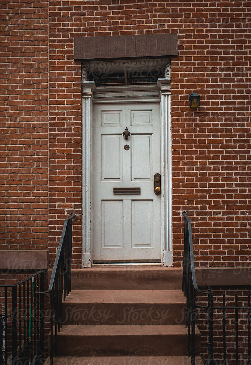 Entrance door of brick building