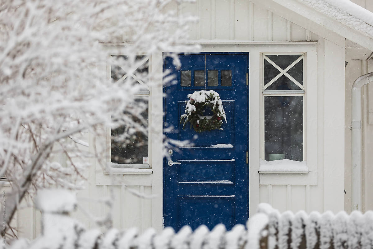 Front door of a house during winter