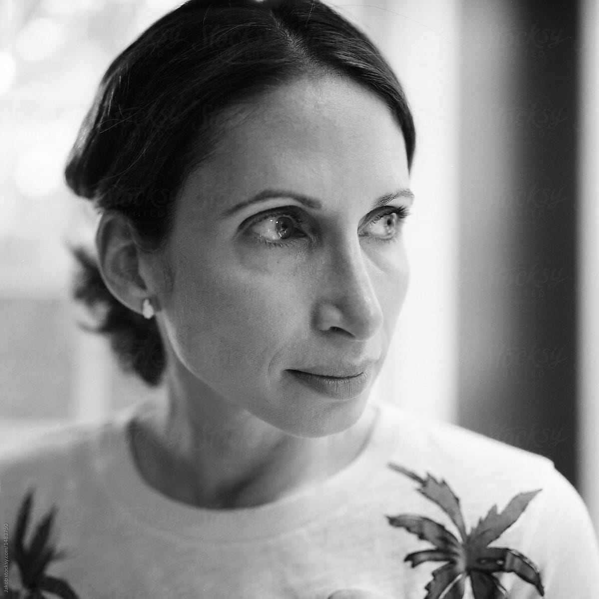 Close Up Black And White Portrait Of A Beautiful Woman In Her Late Thirties By Stocksy 