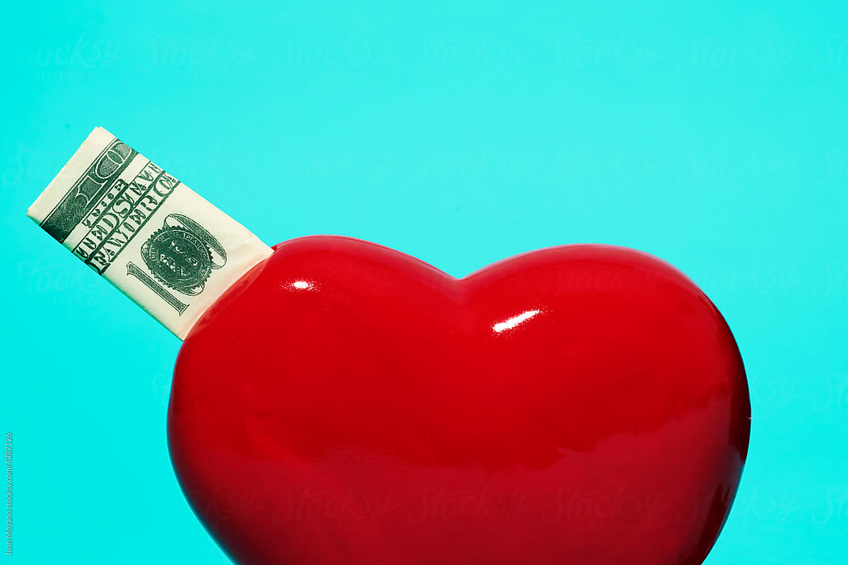 dollar bill in a red heart