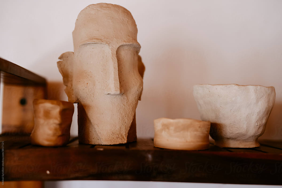 Pottery And Ceramics On Shelf