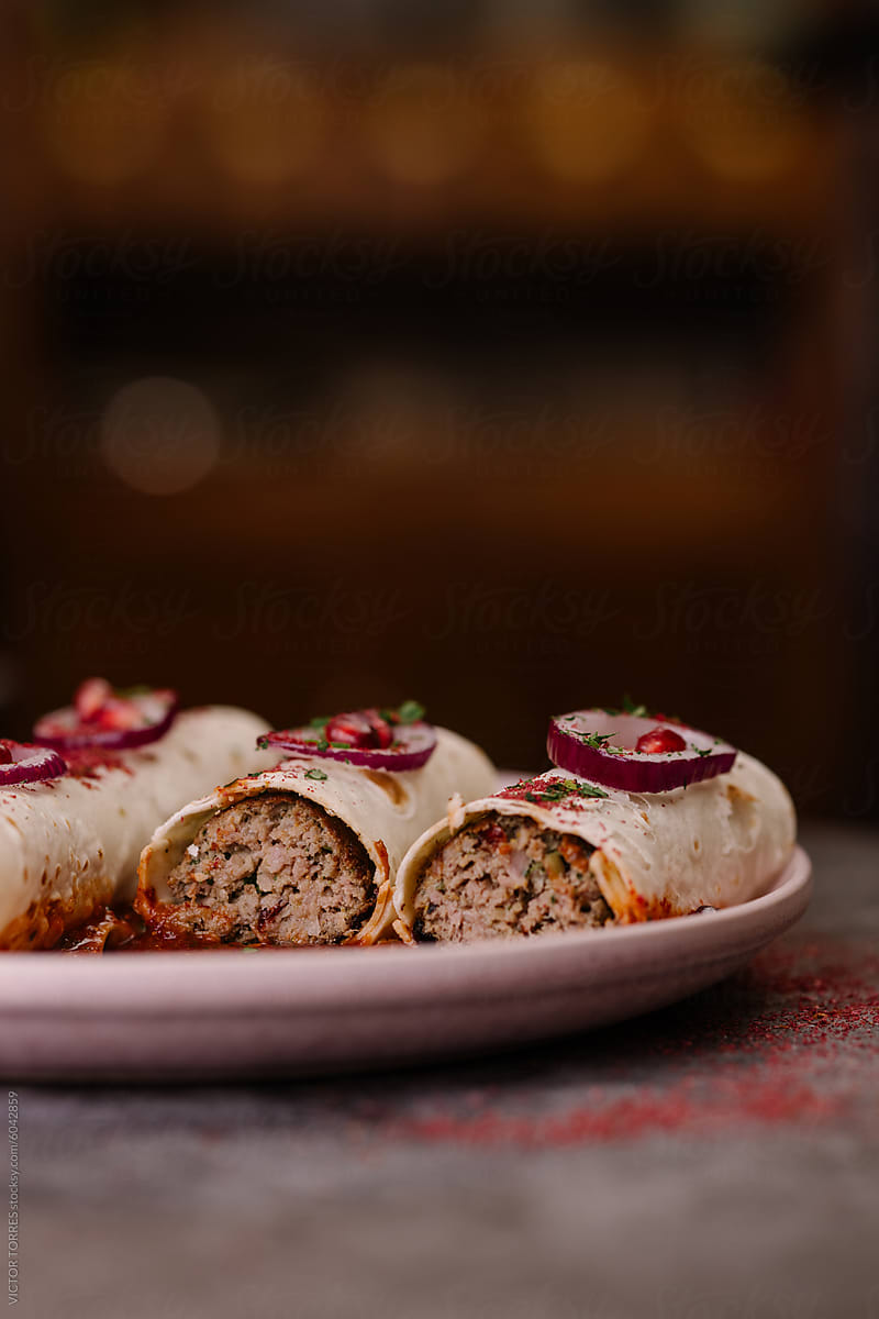 Authentic Georgian Kababi Rolls Served Elegantly