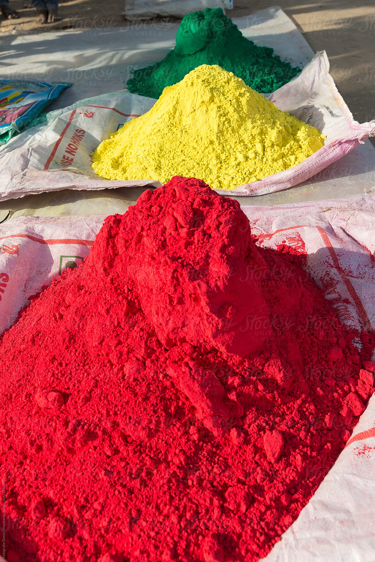 Red Yellow and Green Gulal Powder (Color Pigments) for Holi Festival