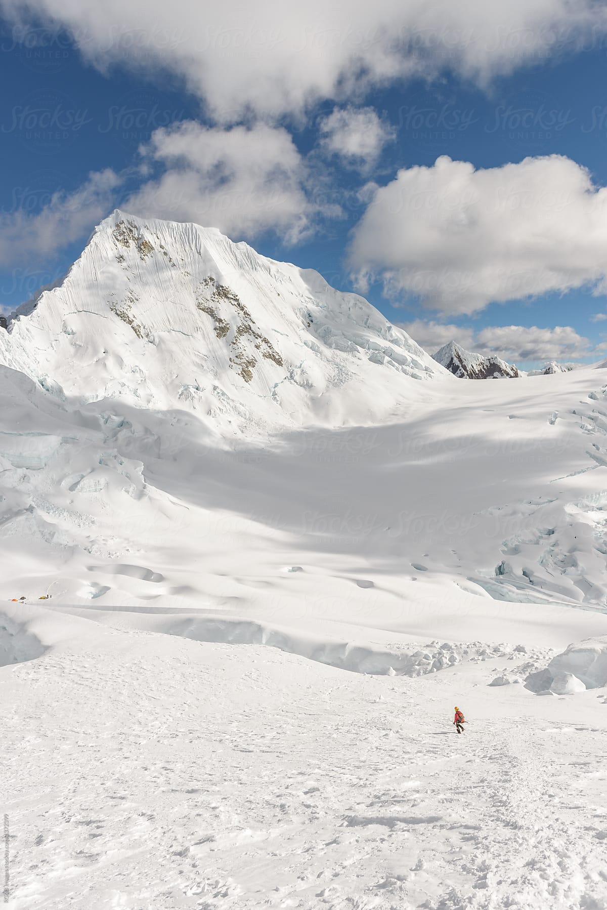 Idillyc mountain peak covered by snow in Cordillera Blanca, Peru