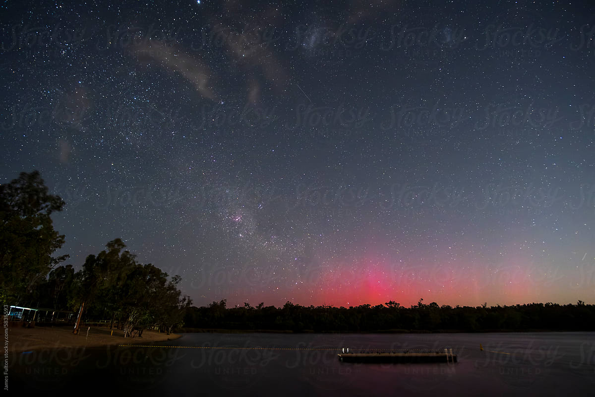 Aurora Australis over a lake in Australia