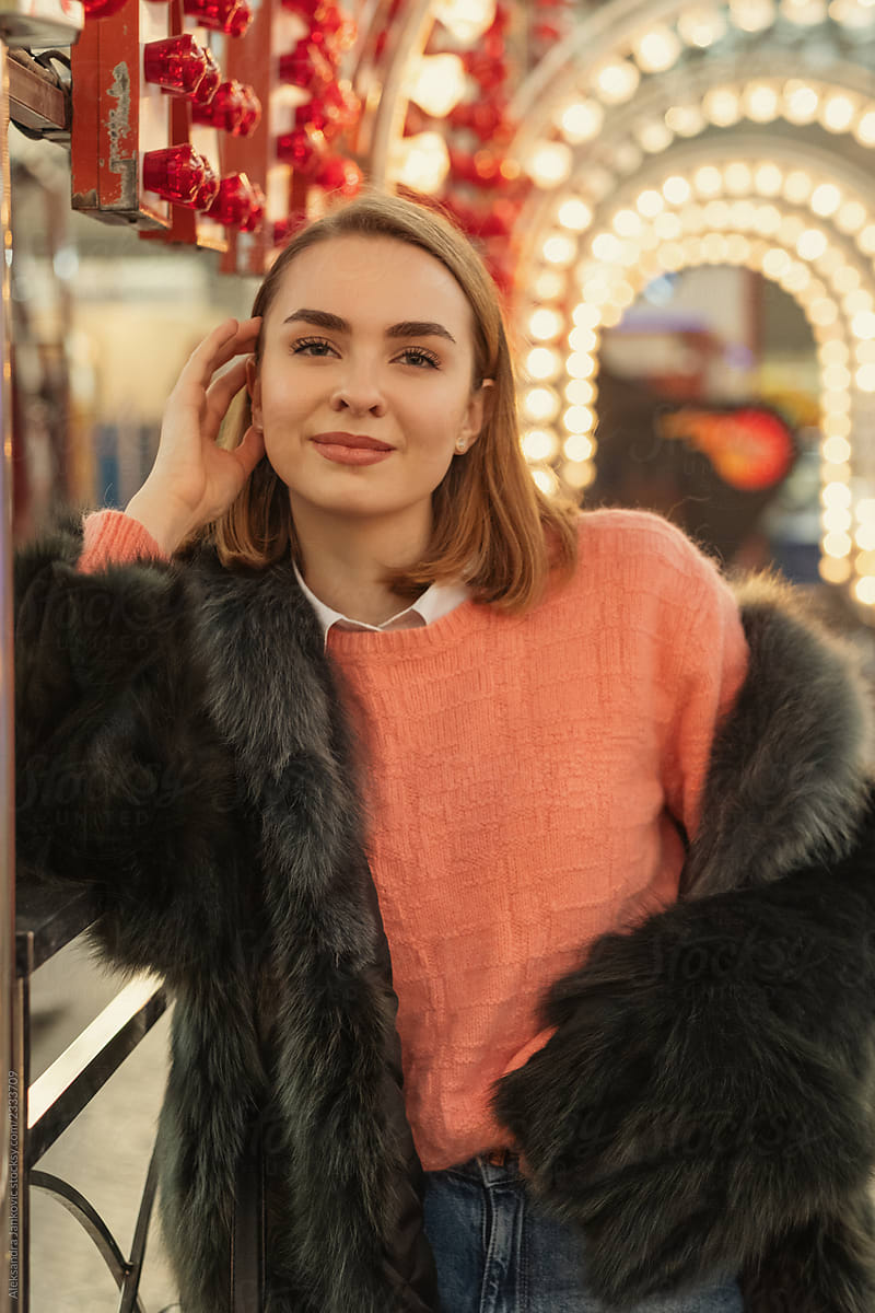 Portrait Of Young Beautiful Woman At The Carnival