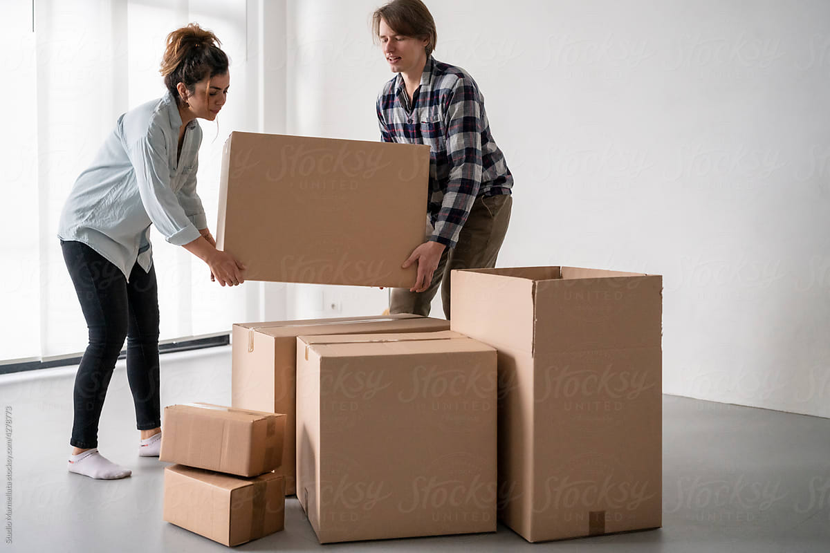 Multiracial couple moving in new flat