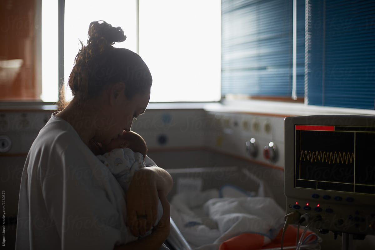 Mother and baby in the newborn room at the hospital