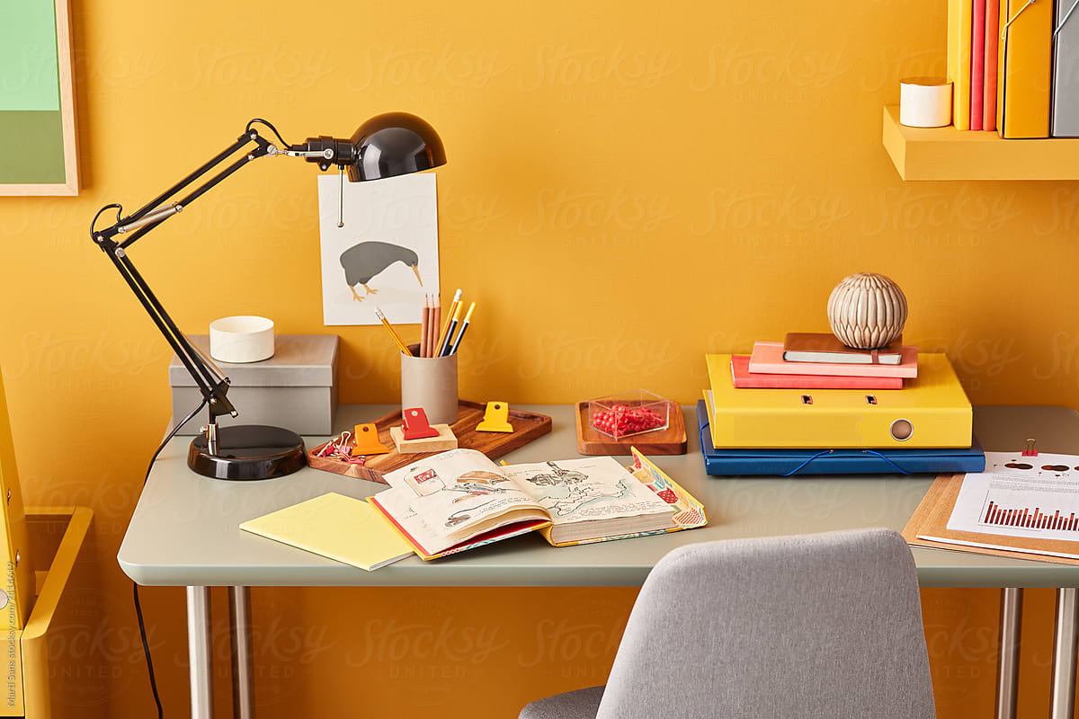 Modern bright office desktop in vivid colors