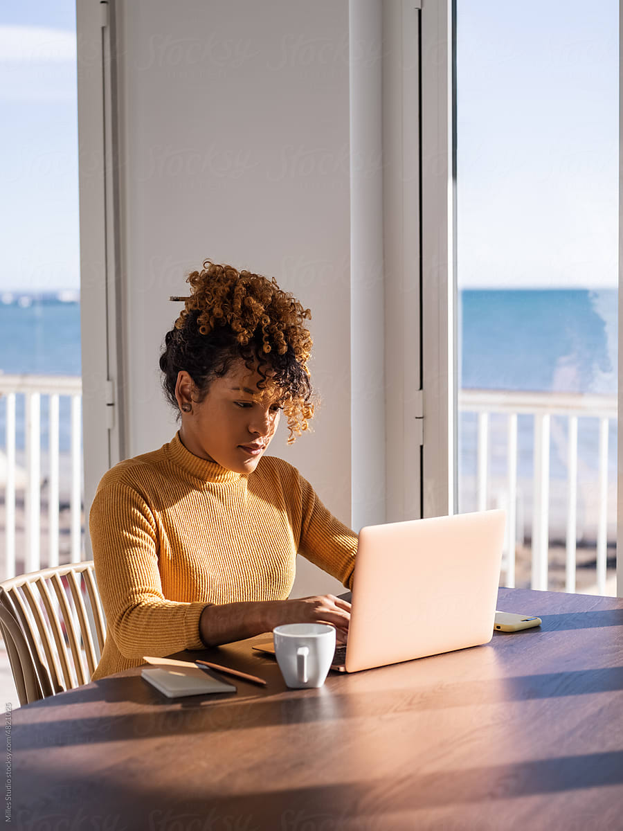 Female entrepreneur using laptop in daytime