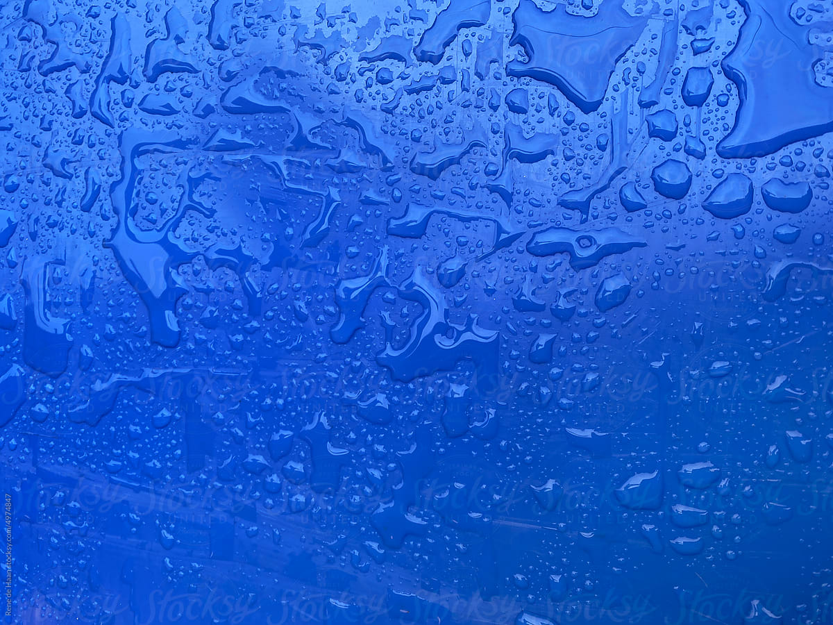 raindrops on blue container