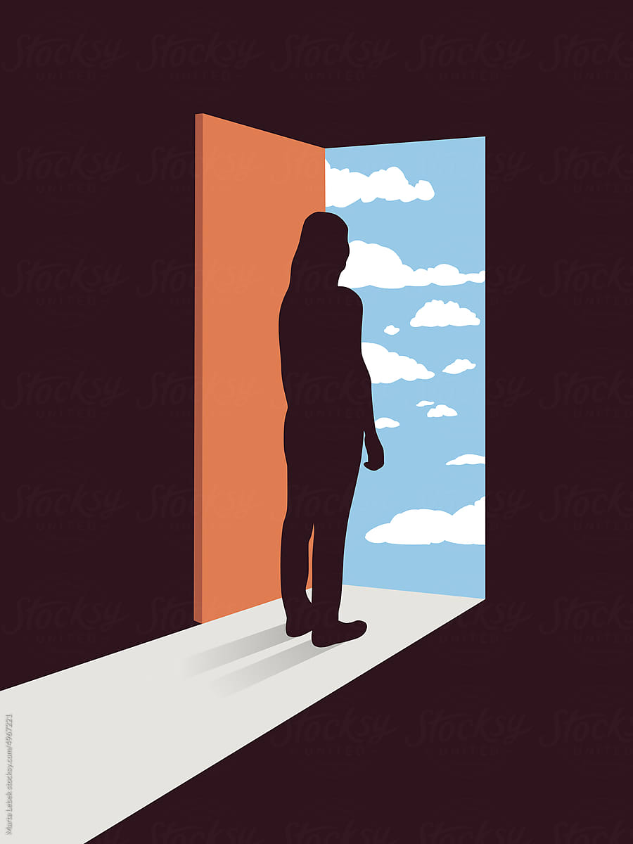 Woman Standing In Doorway Leading To Sky By Stocksy Contributor Marta Lebek Stocksy 4873