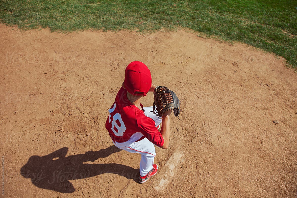 Baseball: Boy Pitcher On The Mound Widing Up