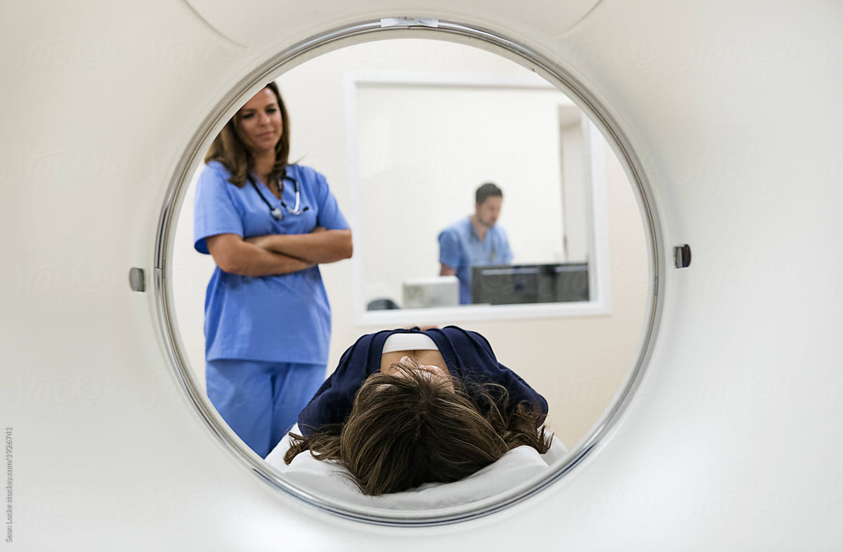 Clinic: Woman Patient Ready For CT Scan