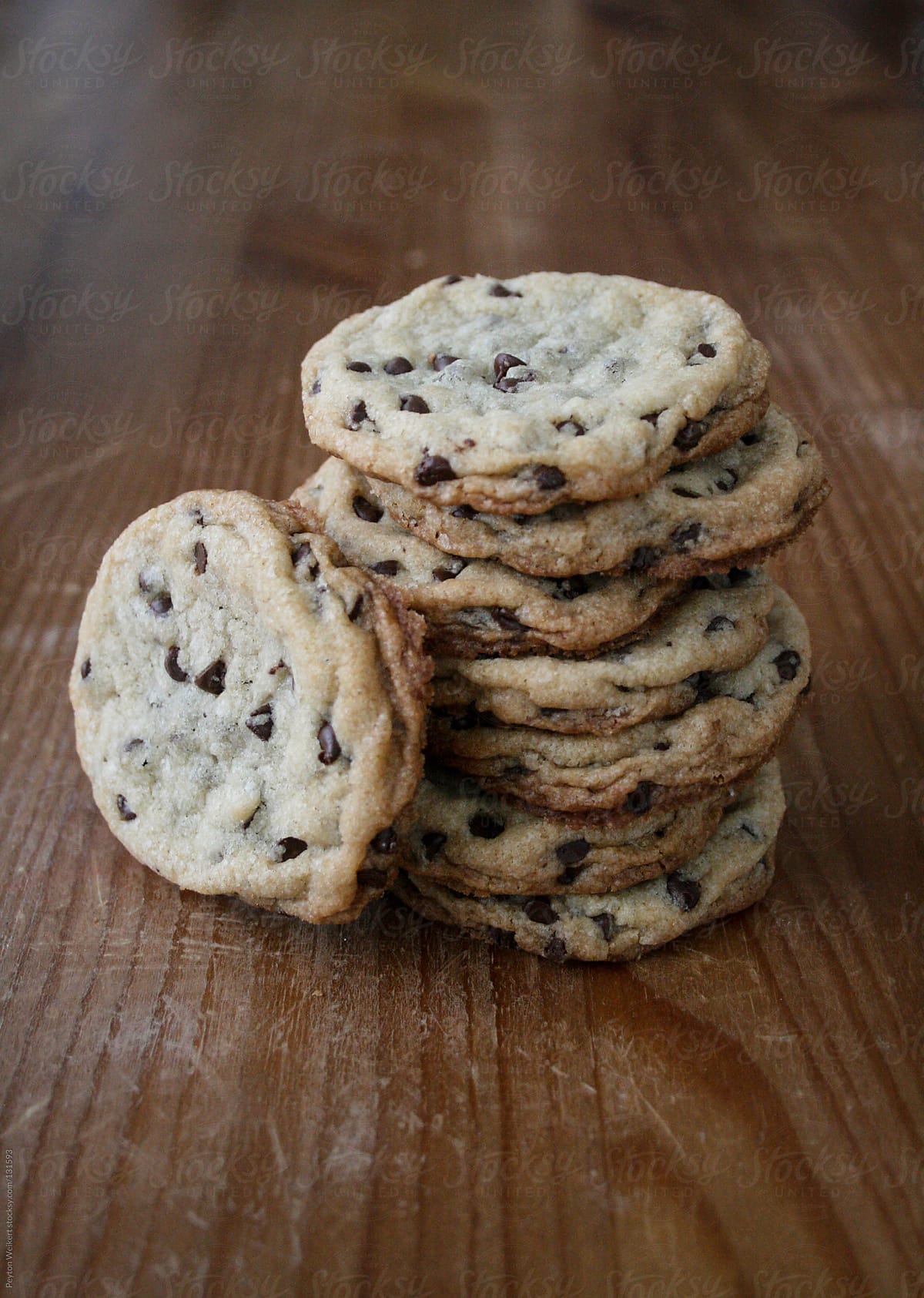 Pile of homemade chocolate chip cookies