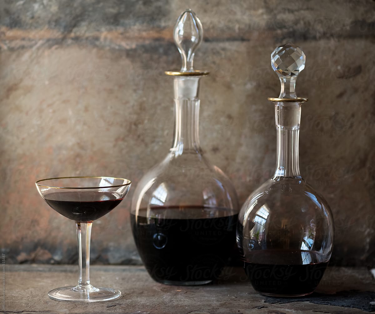 Decanters and glass of  Red Wine