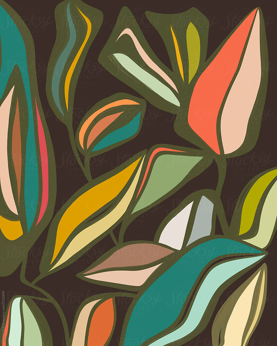 Illustration Of Vibrant Colored Abstract Plant Leaves