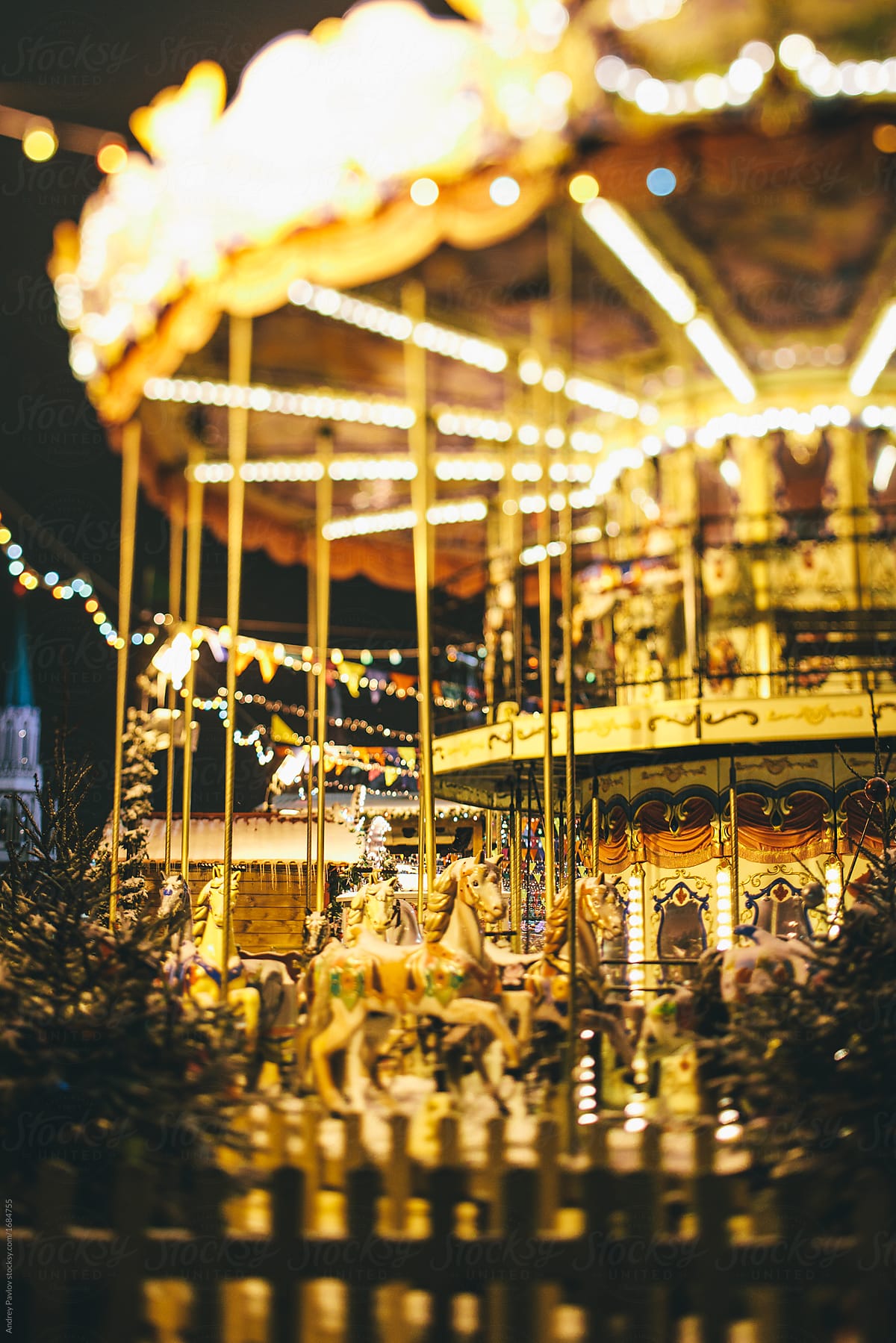 Illuminated bright fair carousel