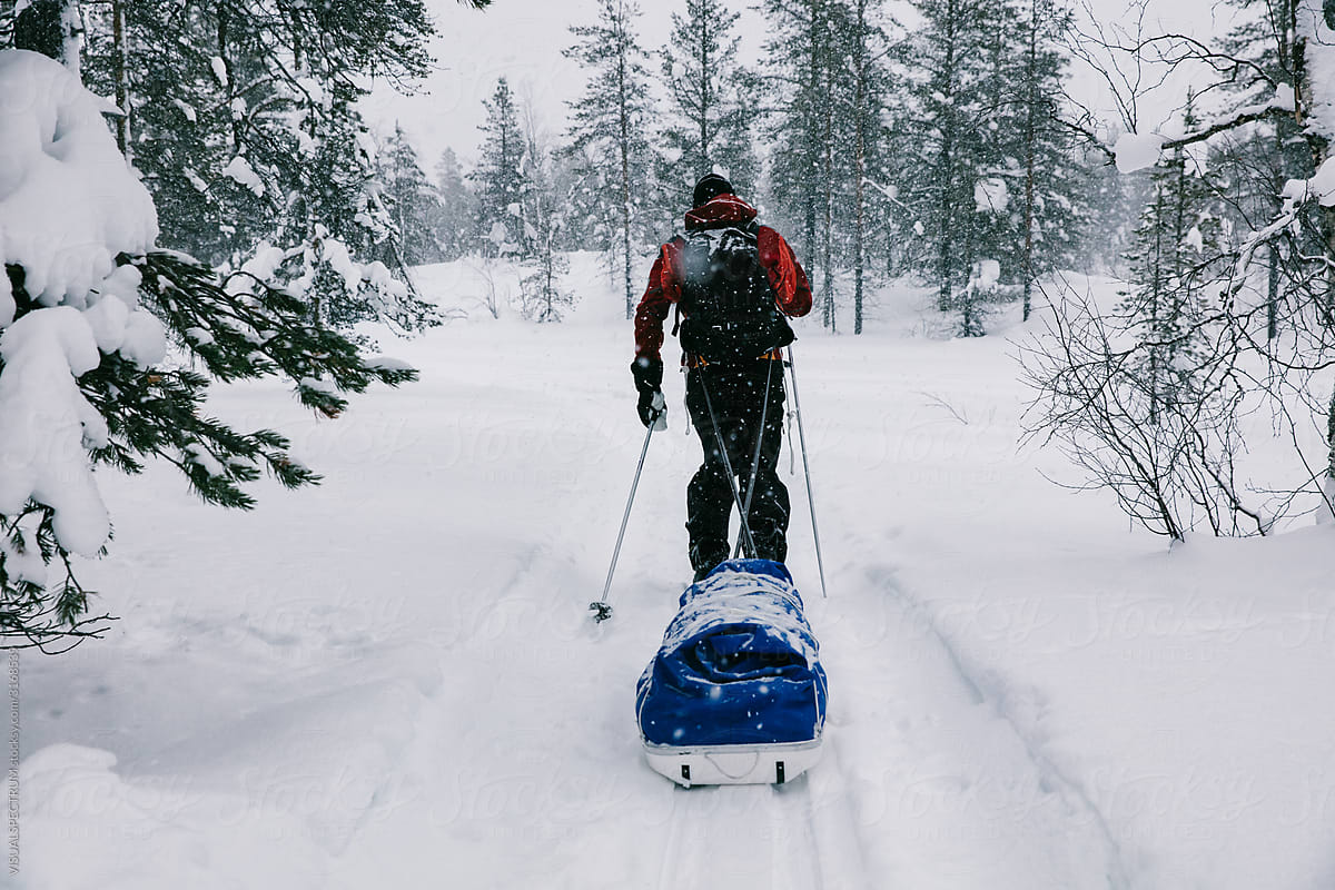 Backcountry Skier Alone in Winter Wilderness