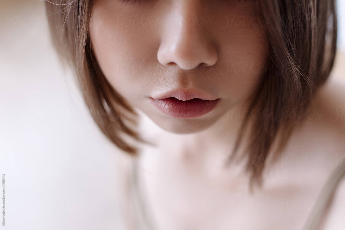 Sensual closeup portrait of young and beautiful asian woman