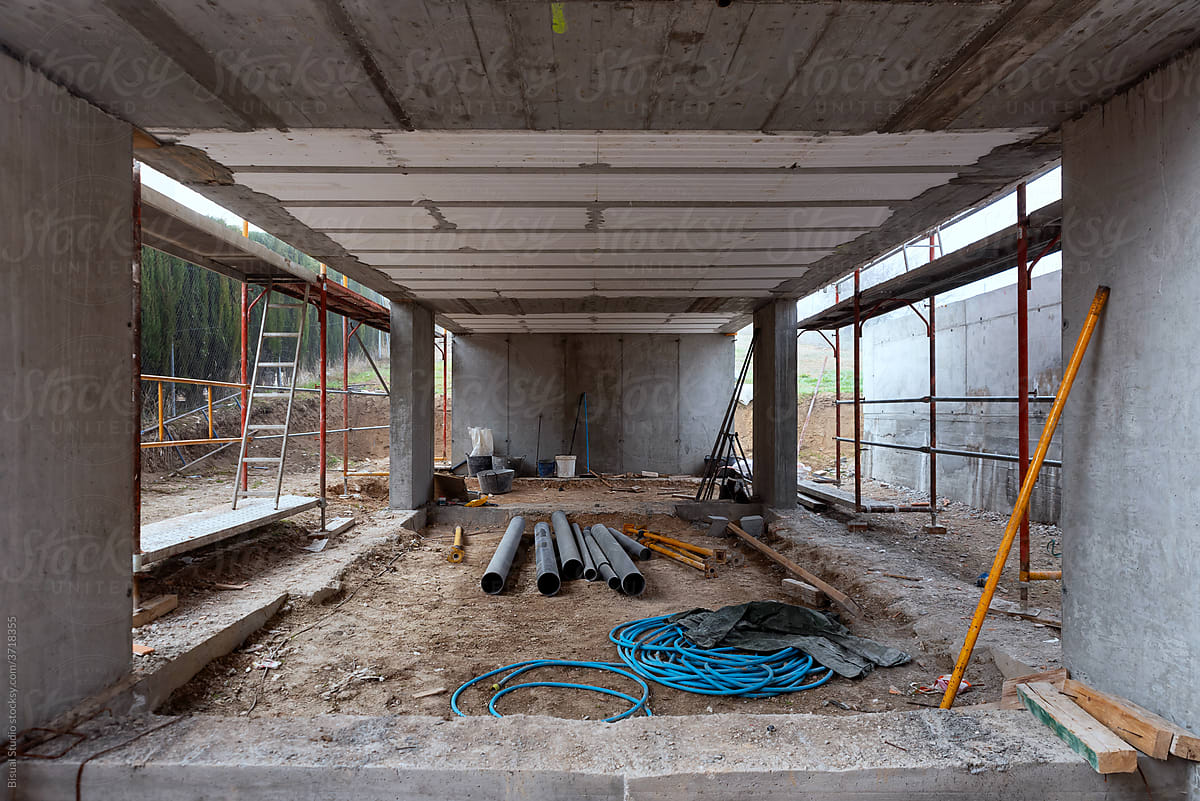 Interior of unfinished building under construction