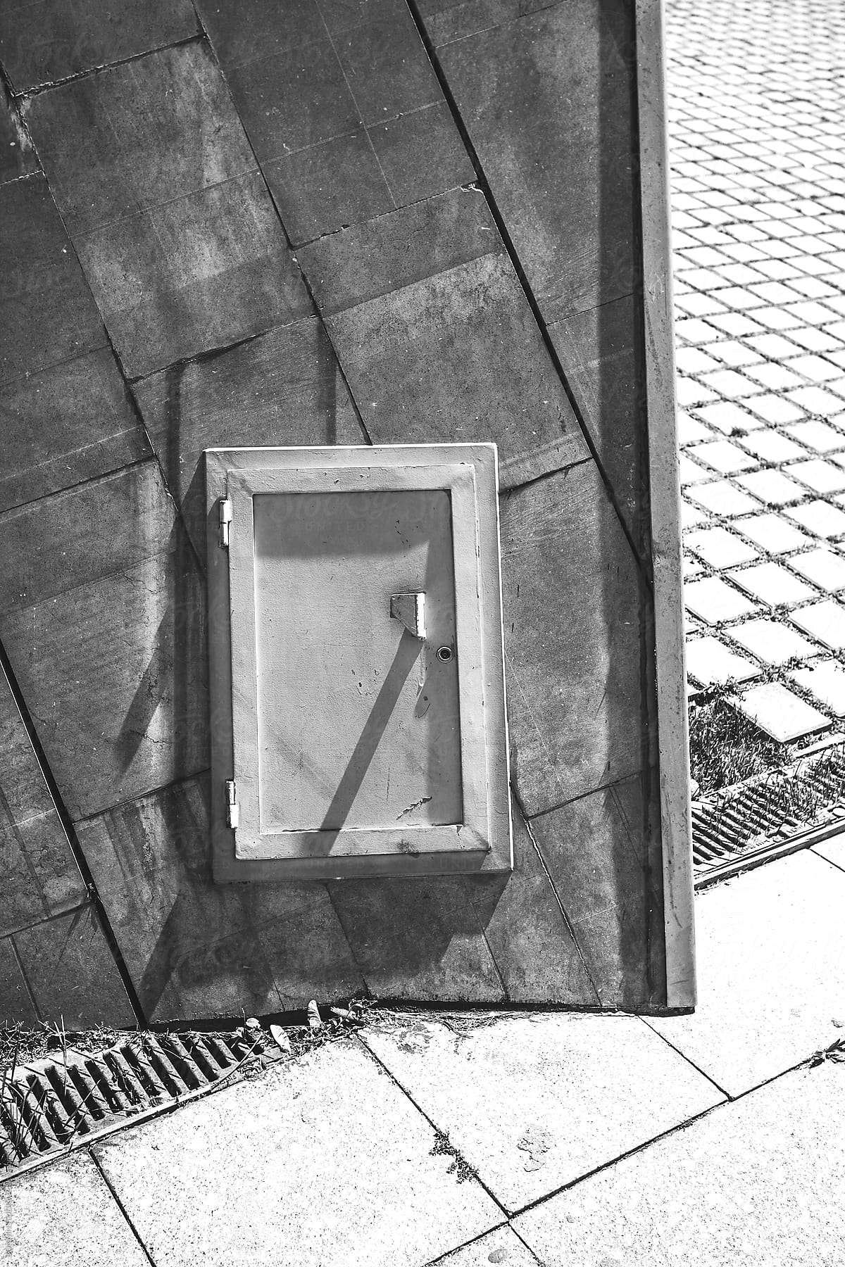 Little door. Abstract forms on a urban landscape. Barcelona.