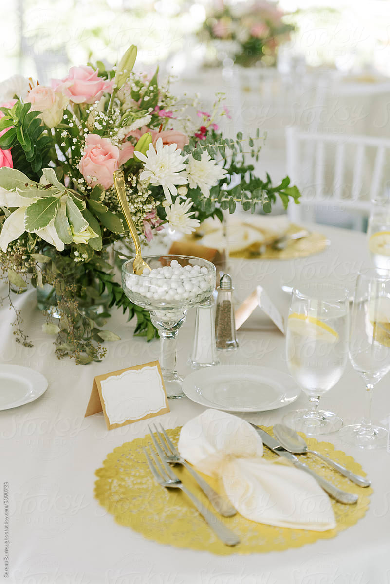 Close up of wedding reception table