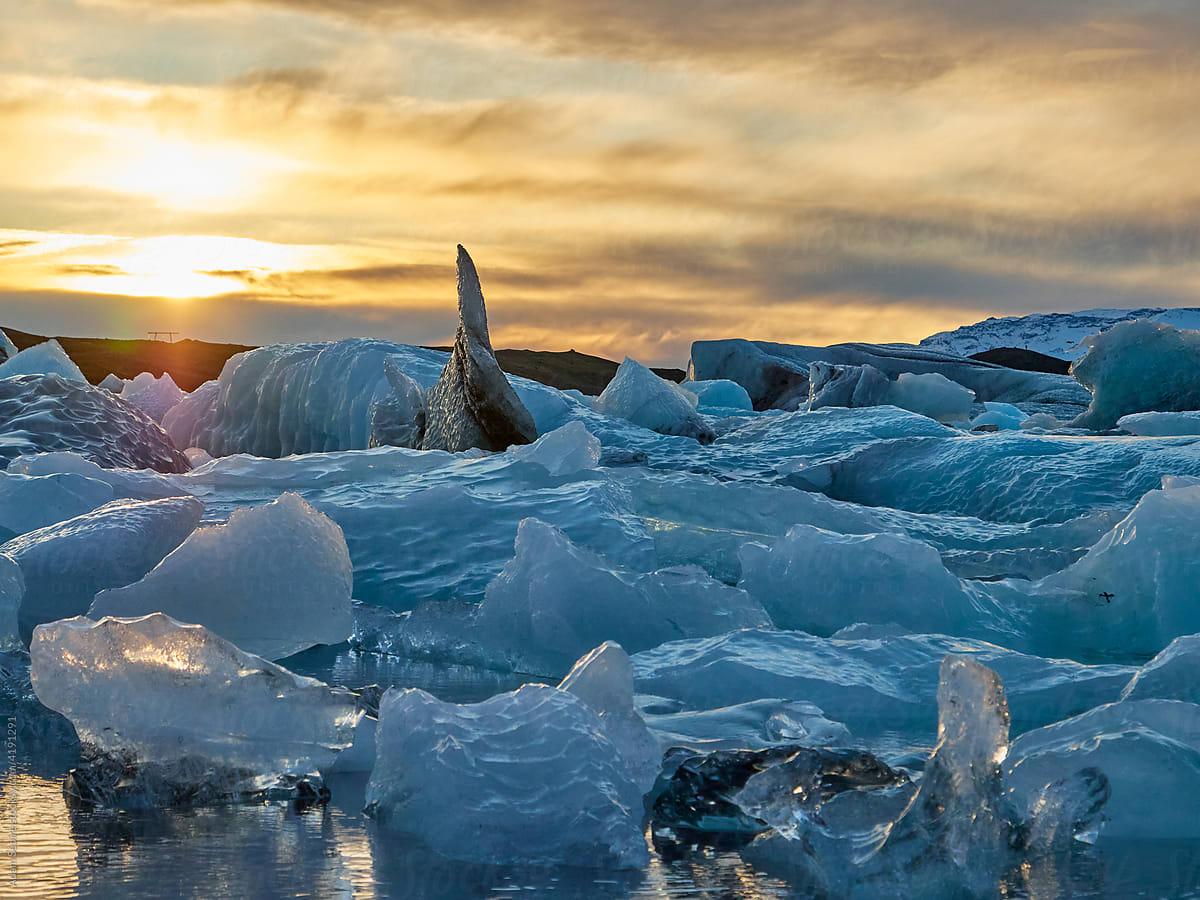 Iceland icebergs melted by sun