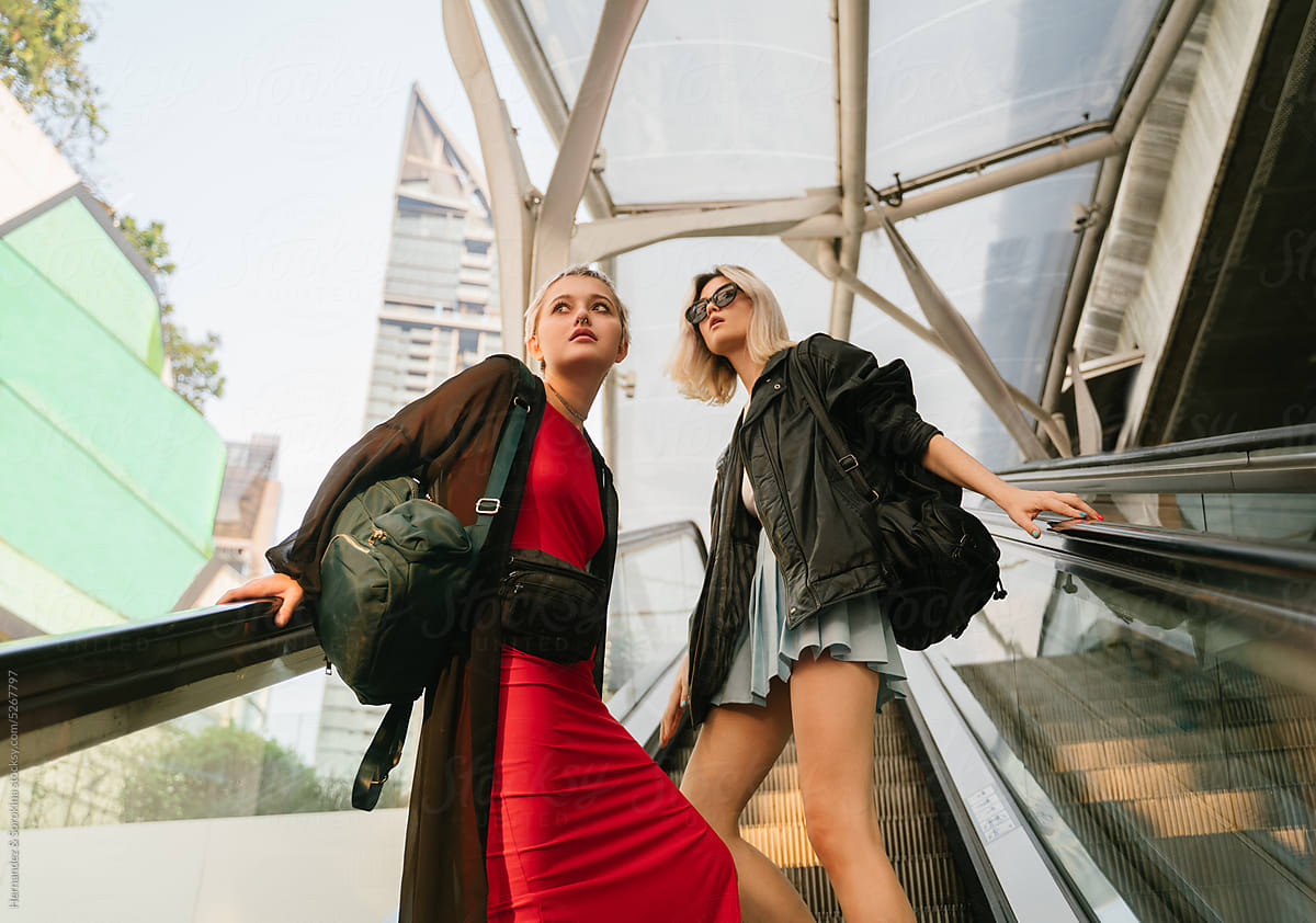 Two Young Cool Woman Exploring Big City