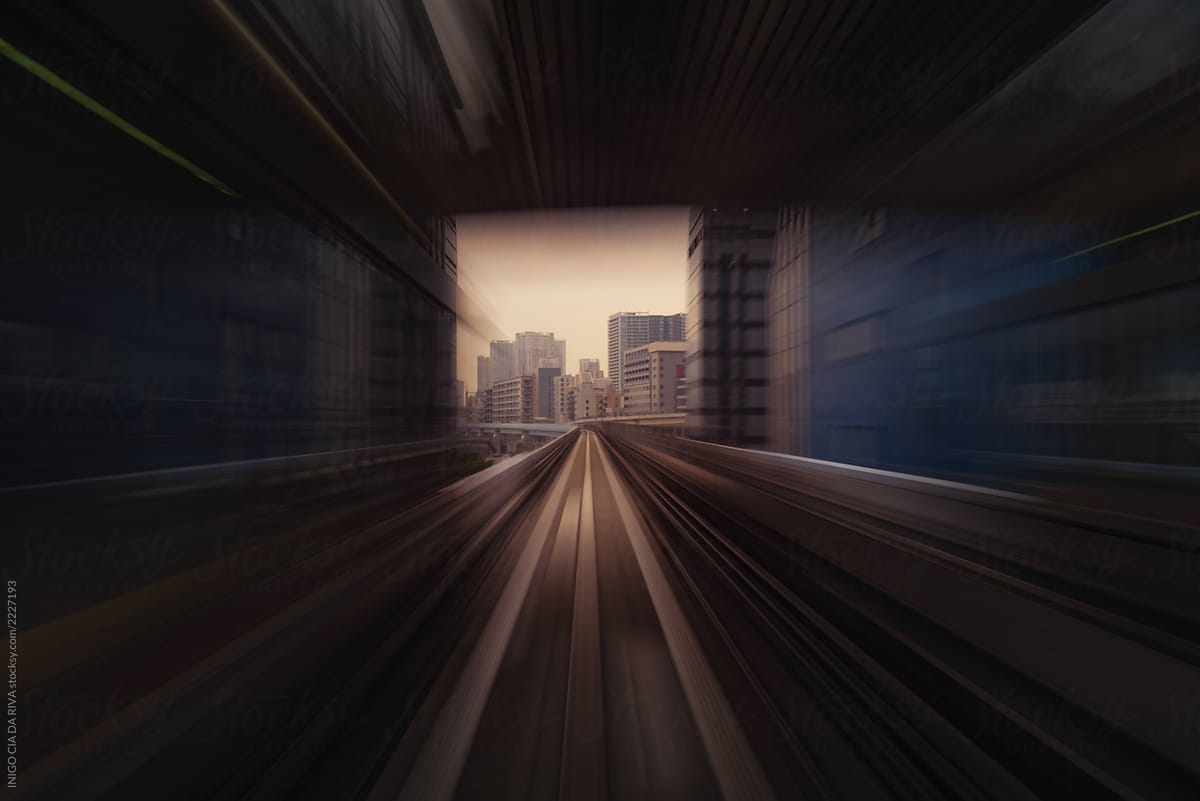 Fast speed. Train In A Modern City.