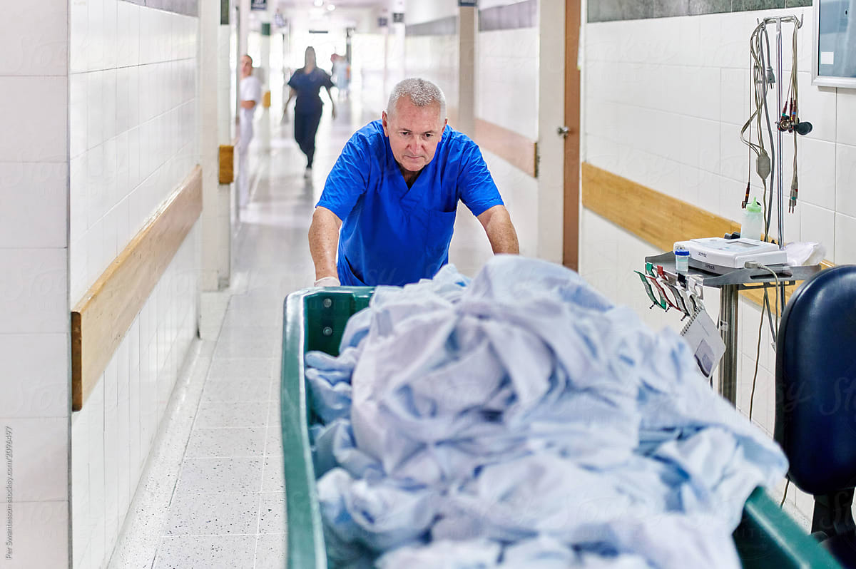 Hard working hospital laundry staff