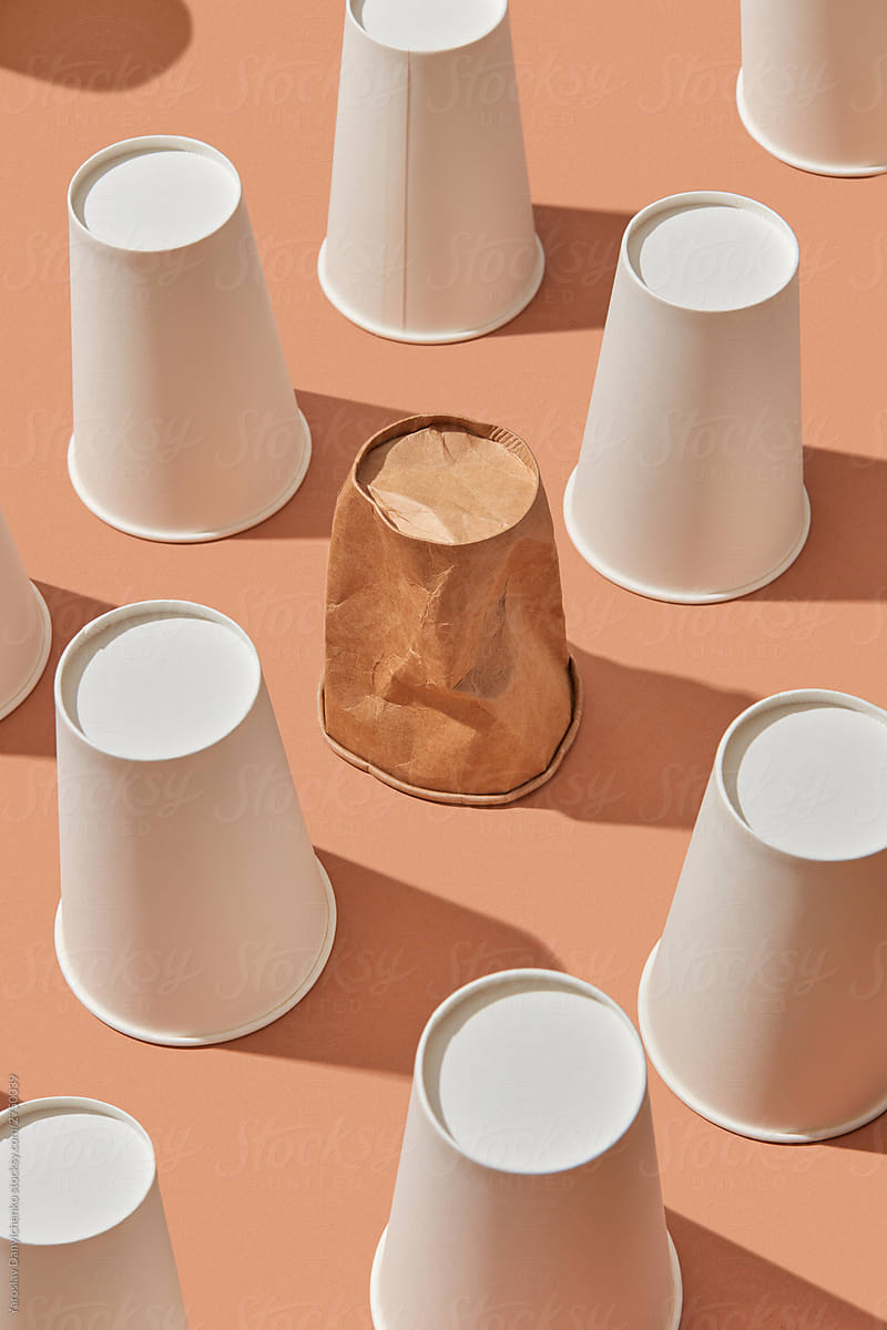 Closeup mockup paper cups set.