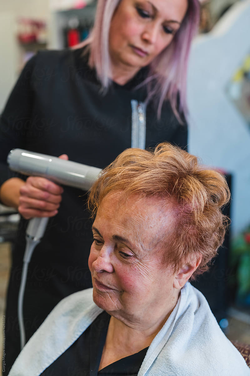 Elderly Woman at the Hairdresser Salon
