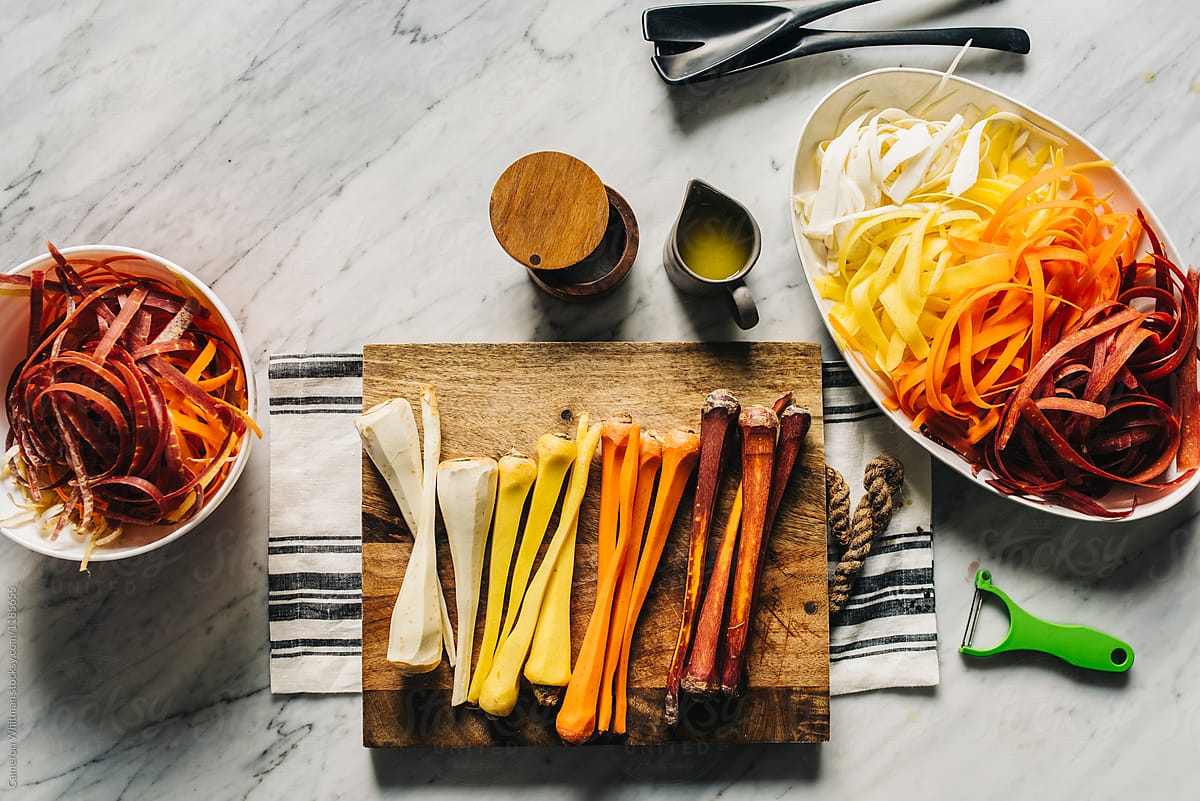 Preparing carrots for a multicoloredCarrot Salad