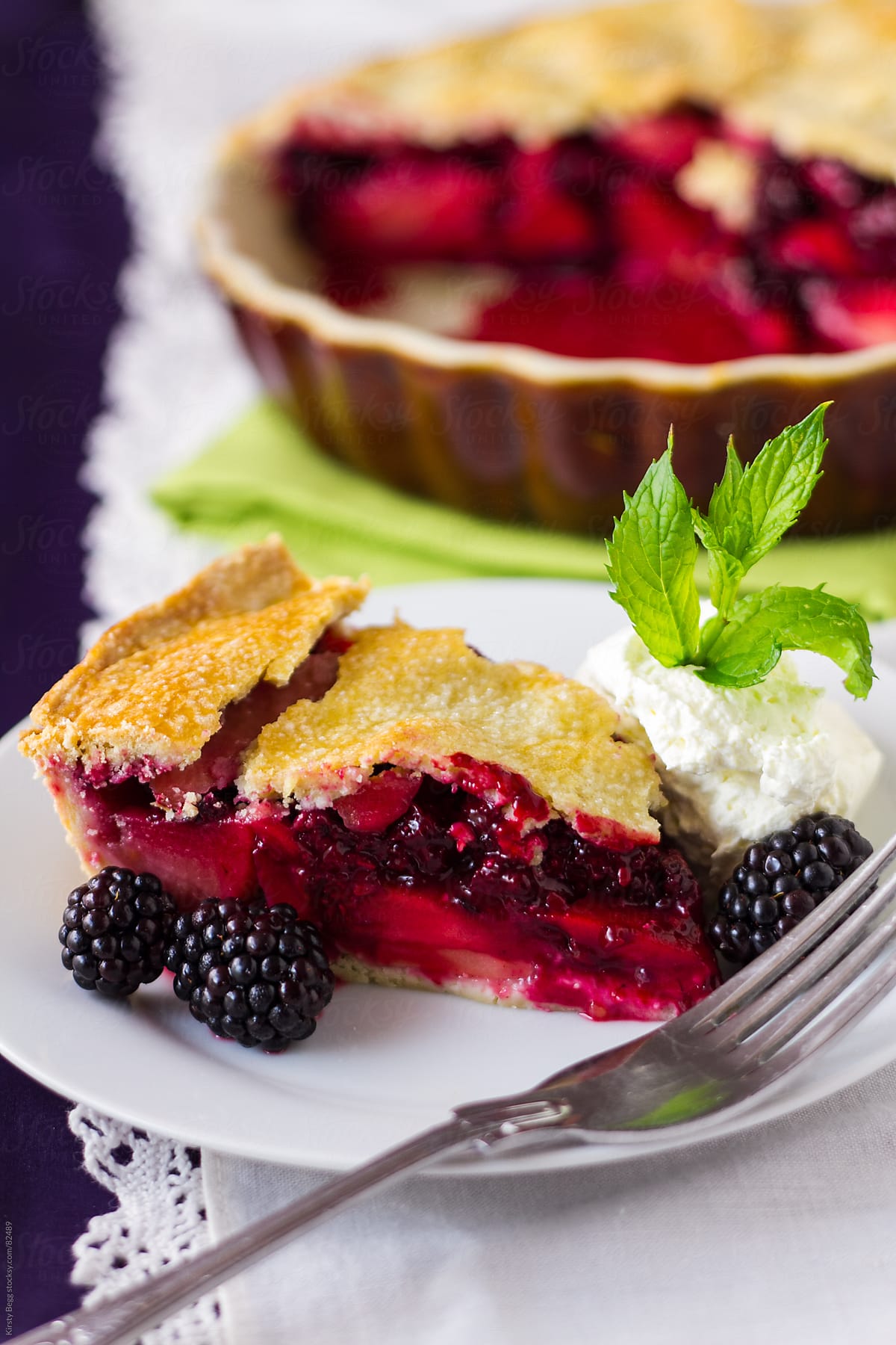 Apple and Blackberry Pie on plate