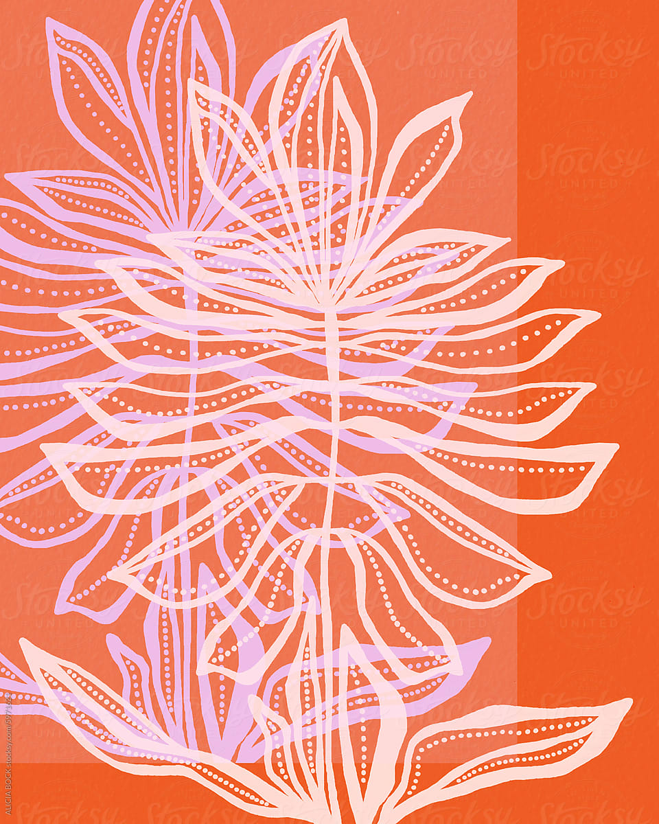 Abstract Botanical Illustration In Bright Summer Colors