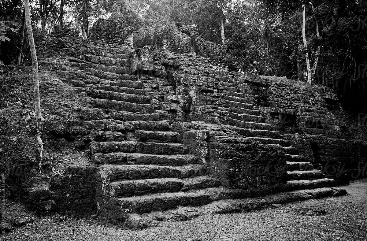 Mayan Temple Ruins Shot on Black and White Film