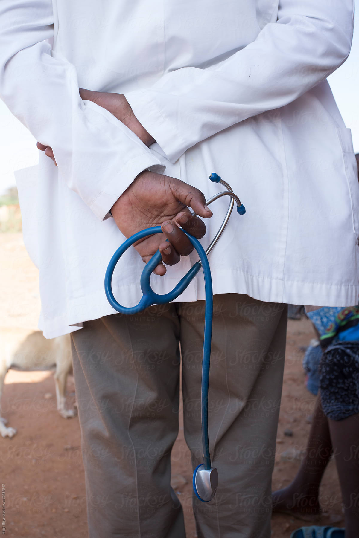 Close-up of doctor holding stethoscope. Kenya Africa.