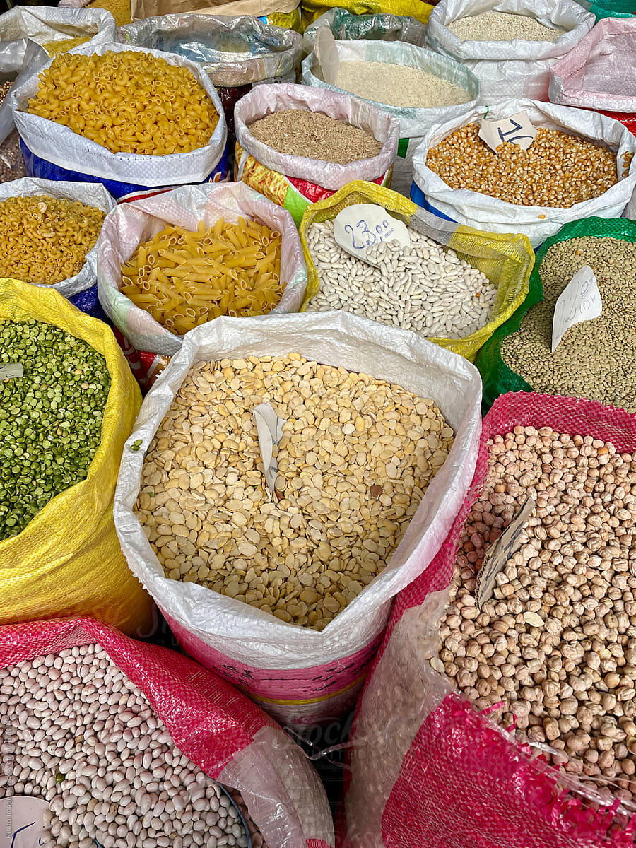 Legumes and pasta for sale, Morocco
