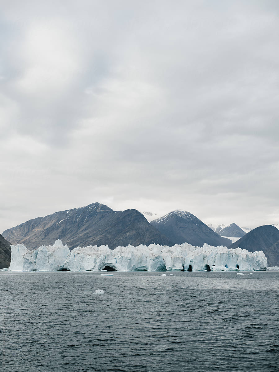 Icebergs floating in the arctic close to greenland