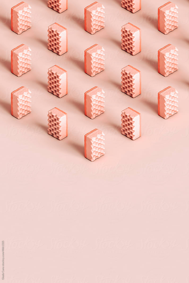 isometric render of pink sponges