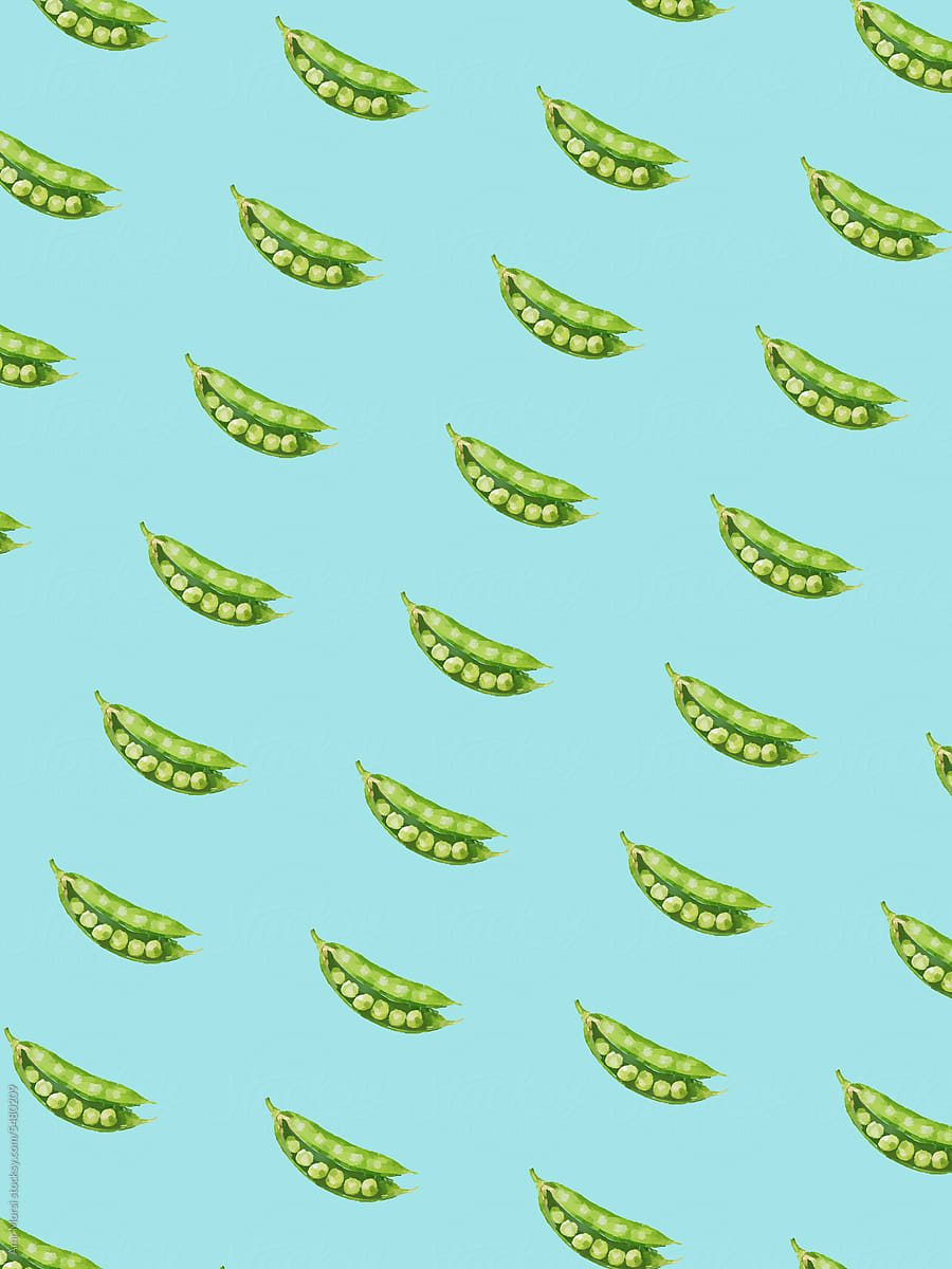 A playful and modern grid pattern featuring vibrant green peas